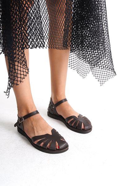 BodrumSandals Sandale de damă din piele naturală maro - B4015