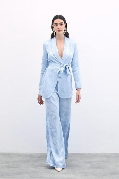 Sateen Pantaloni largi din jacquard - Baby Blue