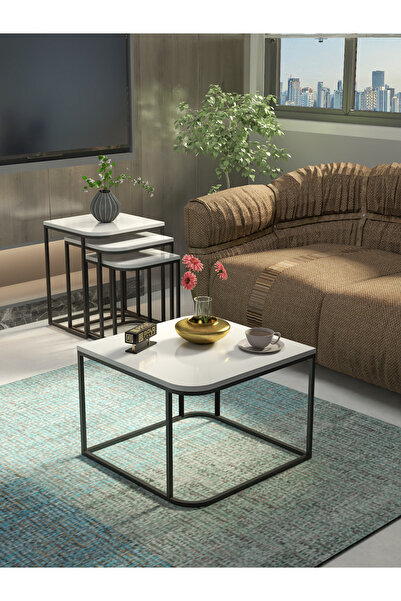 GOLDFALEZ Orta Sehpa Ve Zigon Sehpa Damla Beyaz