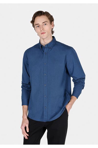 Colin's Regular Fit Shirt Neck Plain Men's Navy Blue Long Sleeve Shirt