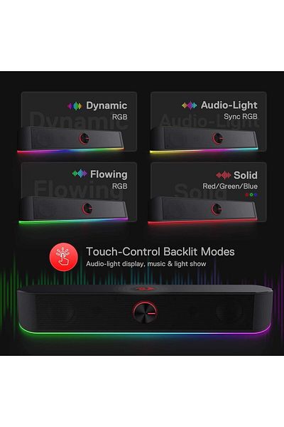 COOYA Desktop Speaker, USB Powered with 3.5mm Cable, Dynamic Lighting, Touch-Control Backlit, Black