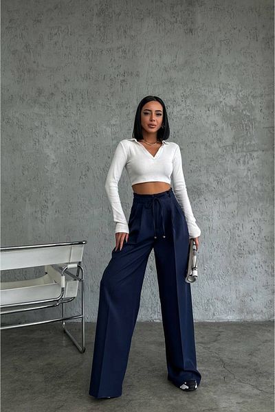 JANSO GROUP -Women's Rope Belt Detailed Loose Wide Leg Double Fabric Pants