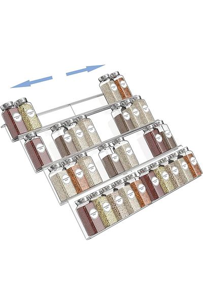 COOYA 8 Pieces Spice Drawer Organizer, Acrylic Spice Rack Organizer, 4 Slanted Tier Expandable
