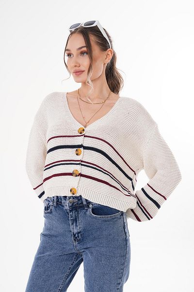 ŞİMAL Cardigan tricotat pentru damă, cu model în dungi, cu închidere cu nasturi 250393   -