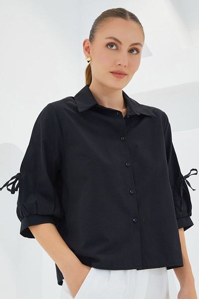 Viyamo Model nou negru Crop Top cu mâneci 20246