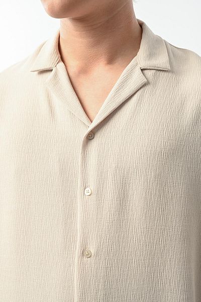 Valiberta Apaş Lapel Long Sleeve Textured Men's Shirt - Stone