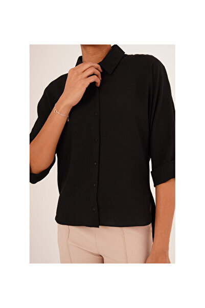 Cotton Mood 23133339 Front Short Back Long Button Detailed Capri Sleeve Shirt...