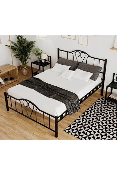 Reyo Orkide Çift Kişilik Ferforje   Siyah Metal Karyola 180x200