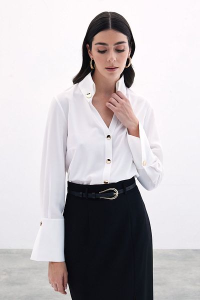 Sateen قميص بتفاصيل المفاجئة - إكرو