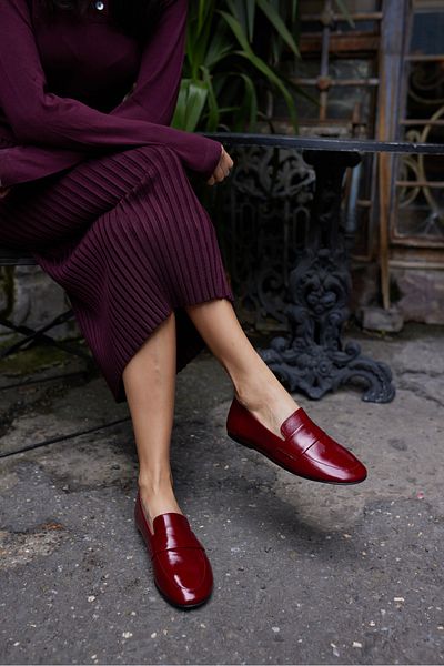 ANGELİNA JONES Valenta Women's Burgundy Patent Leather Real Leather Loafer Shoes