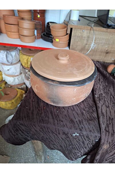 elif çömlekcilik Doğal Toprak Geçme Kapaklı Güveç 28 Cm (8-10 KİŞİLİK)