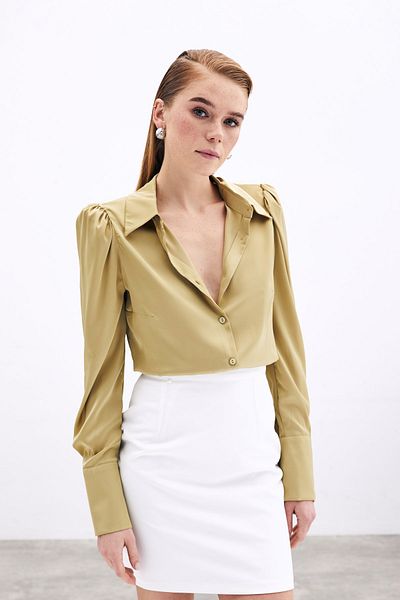 Sateen قميص ساتان مبطن - بني حليبي