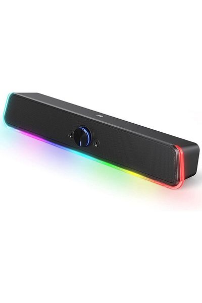COOYA Computer Speaker, Sound Bar with Headphone, Stereo Sound Soundbar, Colorful LED Lights