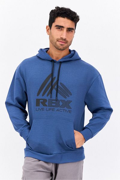 RBX Men Sportswear Fit Long Sleeve Outdoor Hooded Sweatshirts, Blue