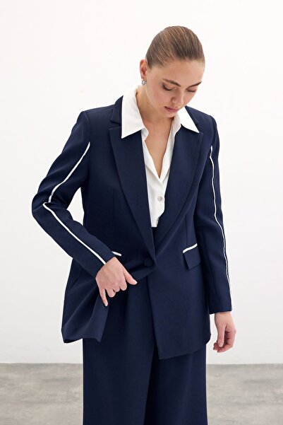 Sateen Контрастний неформальний піджак - темно-синій