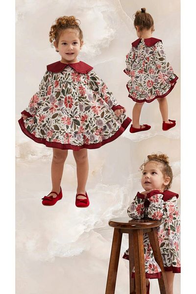 Elidabutik Rochie cu guler pentru bebelusi cu model de flori
