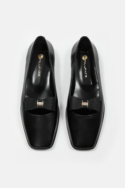 NILUFARR Mackha Black Genuine Leather Women's Ballerinas