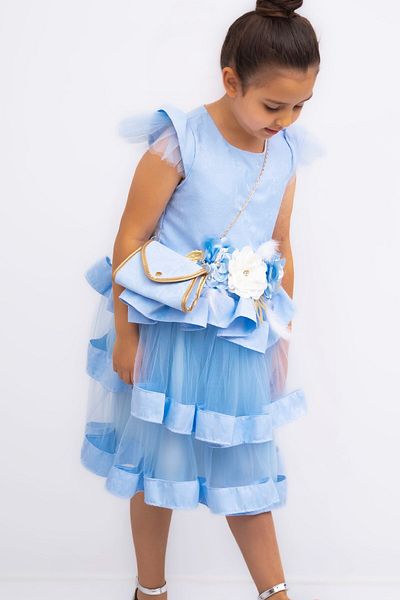 NEGİYYİM Floral Bag Zero Sleeve Eid Girl's Dress 6-12 Years