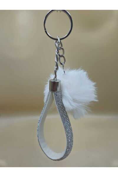sıcak köşe Сребърен ангелски ключодържател с малък помпон Опция Бял помпон