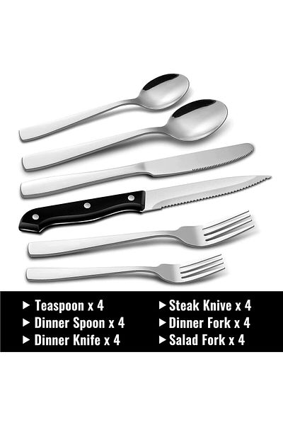 COOYA Stainless Steel Flatware Set, 24 Pcs, Mirror Polished Cutlery Set, Home Kitchen Eating Tableware Set