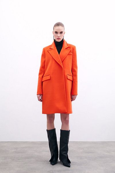 Sateen Pocketed Stamp Coat - Orange