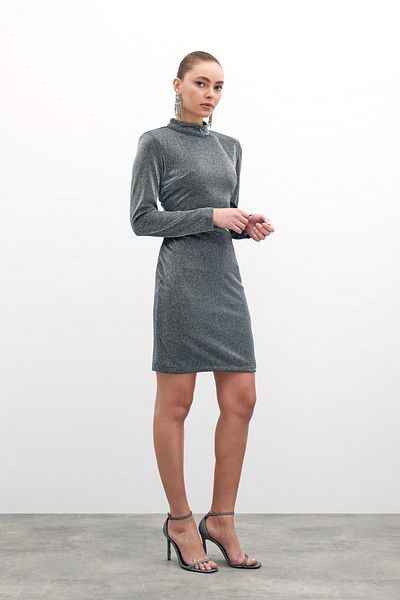 Sateen Rochie scurtă strălucitoare - Antracit
