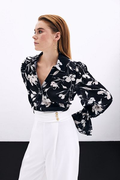 Sateen Cămașă cu mâneci - neagră