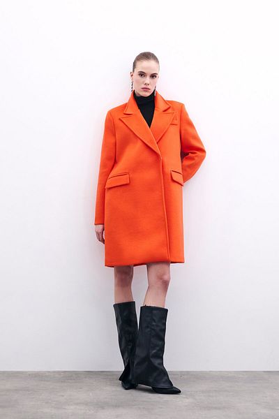 Sateen Pocketed Stamp Coat - Orange