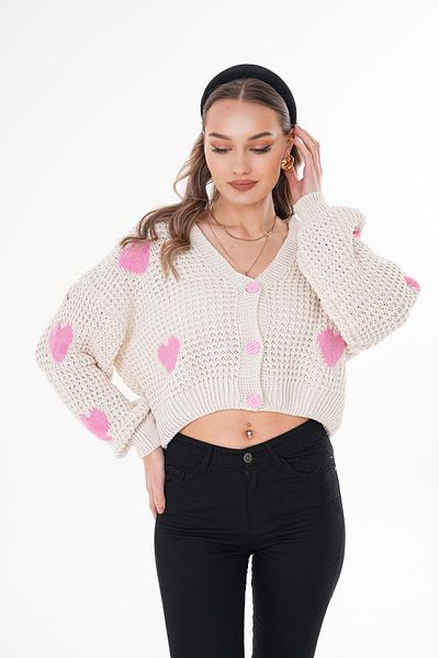 ŞİMAL Cardigan tricotat pentru femei, cu model de inimă, cu închidere cu nasturi 250380   -