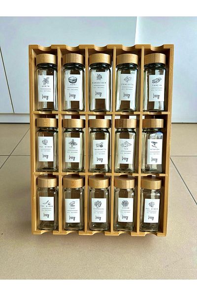 Lizzy 15 Compartment Standing Glass Spice Jar Set with Stand