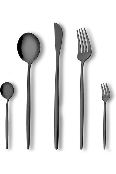 COOYA Black Silverware Set 20-Pieces, Stainless Steel Flatware, Cutlery Set for Family, Dishwasher Safe