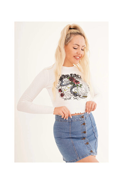 Cotton Mood 23254245 Camisole Rose Printed Long Sleeve Blouse White