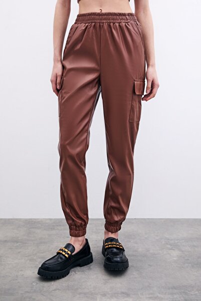 Sateen Παντελόνι Cargo με τσέπες - Σκούρο Καφέ