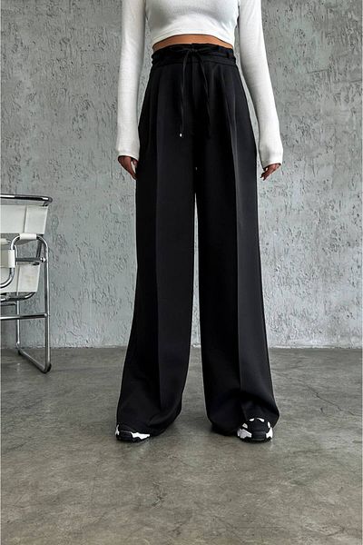 JANSO GROUP -Women's Rope Belt Detailed Loose Wide Leg Double Fabric Pants
