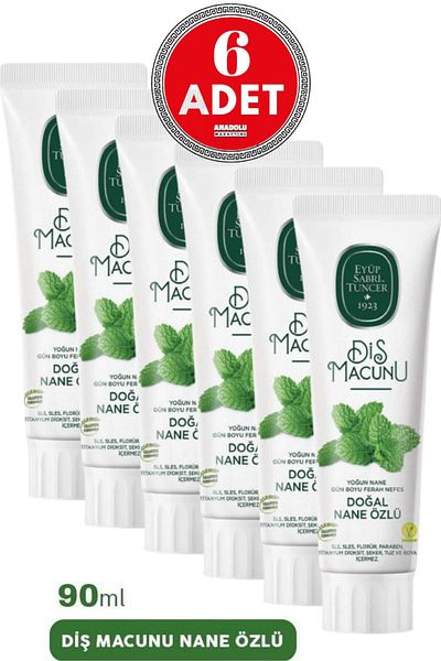 Eyüp Sabri Tuncer 90 ml Natur Toothpaste with Mint Extract 6 Pieces