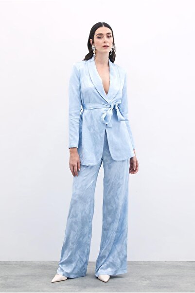 Sateen Жакардові штани з широкими штанинами - блакитний