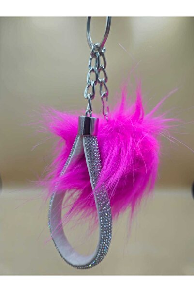 sıcak köşe Breloc cu pene de vulpe cu piatră argintie, fucsia, înger