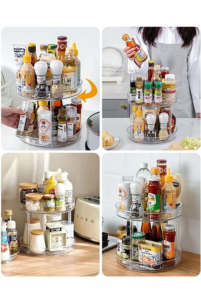 COOYA 2 Tier Lazy Susan Turntable Spice Rack Organizer for Kitchen Cabinet, Decorative Trays for Fruits