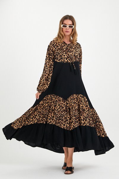cottonmood VP2872 Haljina od viskoze sa uzorkom i dugim rukavima LEOPARD