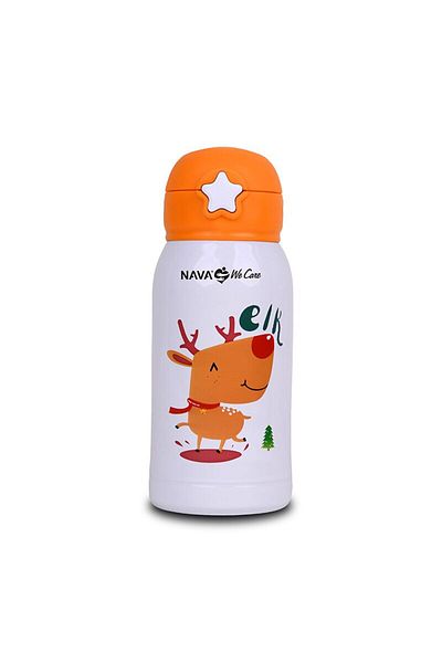 Nava Stainless steel bottle with straw "We Care" orange elk, 500ml