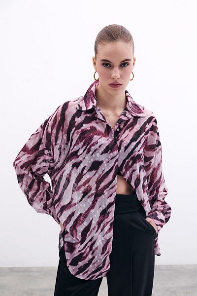 Sateen Cămașă casual cu model - Roșu Claret