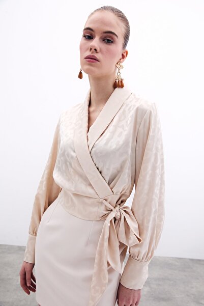 Sateen Блуза з білою стрічкою - бежева