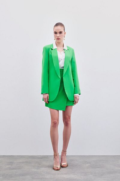 Sateen Classic Collar Long Jacket - Light Green