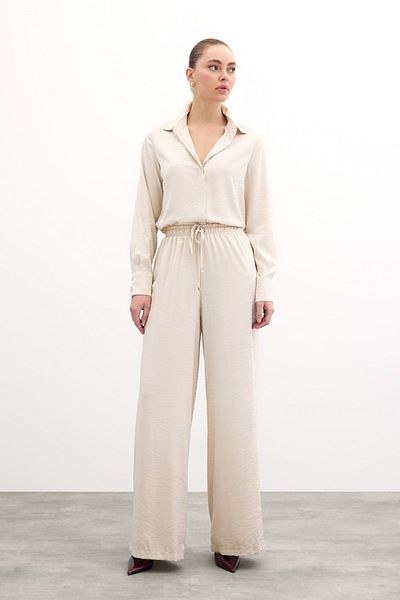 Sateen Zebra Patterned Loose Trousers - Stone