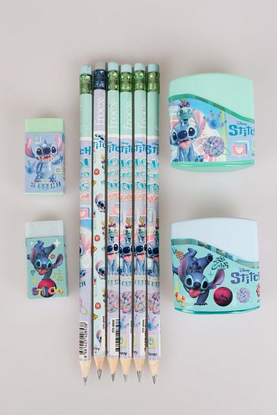 Disney Dekomus with Licensed Stitch 6 Pieces of Pencils with Eraser, 2 Pieces of Eraser and 2 Pieces of Sharpener Set