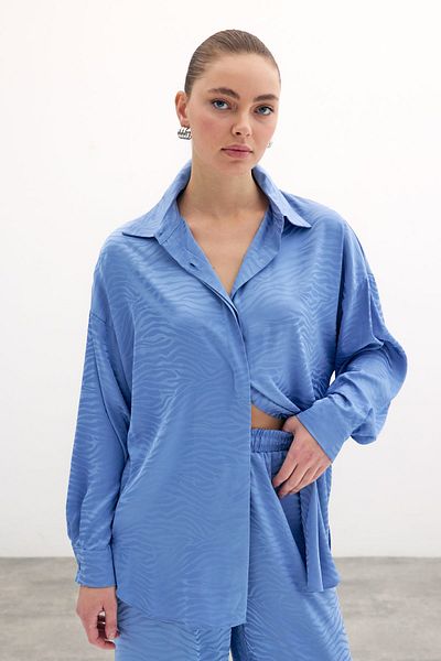 Sateen Cămașă casual cu model zebră - Indigo