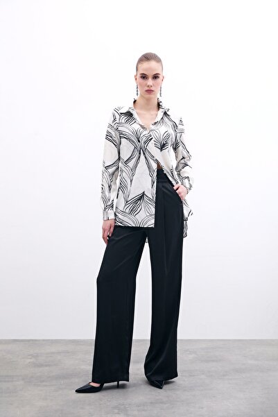 Sateen Desenli Saten Gömlek - Siyah