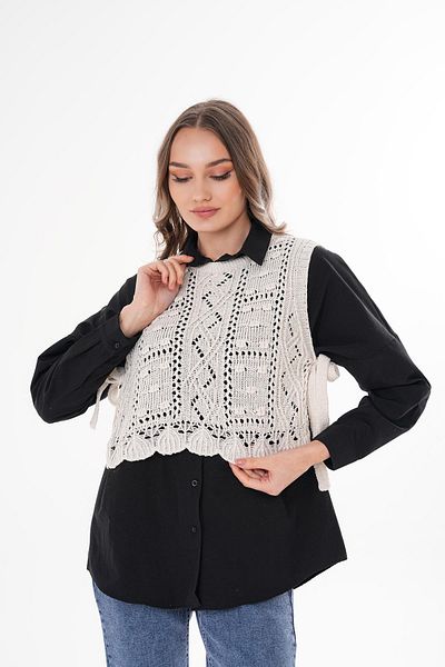 ŞİMAL Women's Patterned Side Tie Detailed Knitwear Knitted Sweater 255222 -