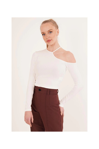 Cotton Mood 23254279 Camisole One Shoulder Neckline Drawstring Crop Blouse White