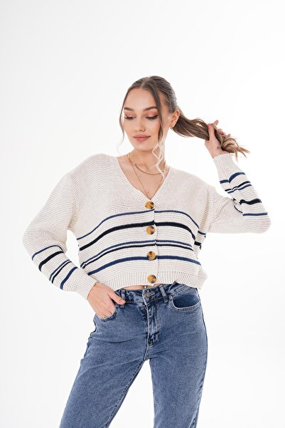 ŞİMAL Жіночий светр з кнопками та лінійним візерунком 255209 -